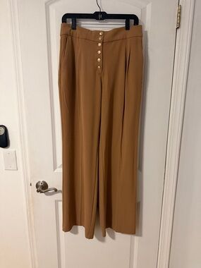 Christian Lacroix Camel Brown Wide-Leg High-Rise Trousers with Gold Buttons